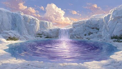 Fototapeta premium Frozen waterfall, ethereal pool