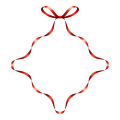 Red ribbon bow frame. Rhombus wavy border elegant coquette style. Blank vintage gift tag or label template. Decorative element for marketing promotions, cards, invitations and more.