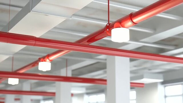 Advanced fire suppression sprinkler system with temperature sensitive heads distributed across modern data center ceiling showing clean pipe installation and monitoring sensors