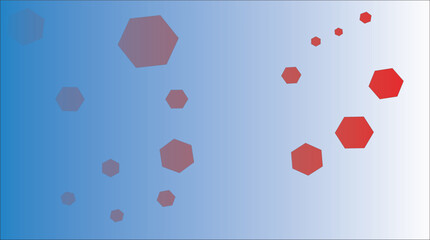 Abstract Hexagon Vector Background with Blue Gradient and Red Geometric Shapes