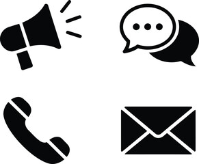Communication Methods Icons Depicting Megaphone Speech Bubbles Telephone and Envelope Representing Diverse Channels for Information Exchange and Connection Tools