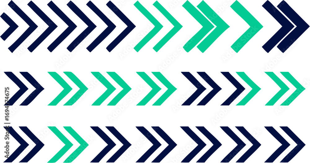Poster rows of forward pointing chevron arrows in alternating navy and green colors on a white background