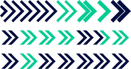 Rows of forward pointing chevron arrows in alternating navy and green colors on a white background