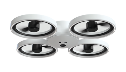 Modern flying drone design for aerial photography and innovative video capture technology clean and sleek isolated on png transparent background