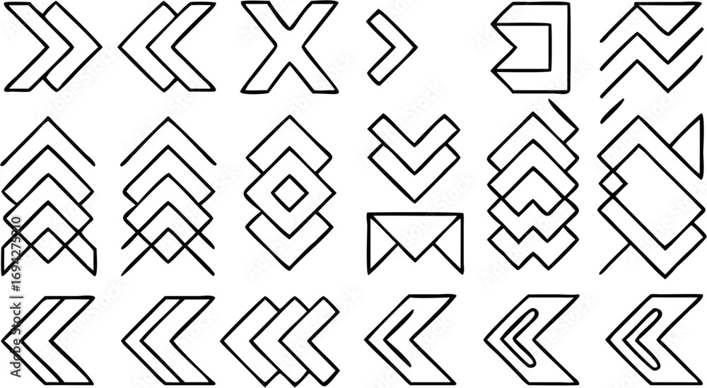 Poster collection of abstract geometric shapes and patterns featuring angular designs and line art elements