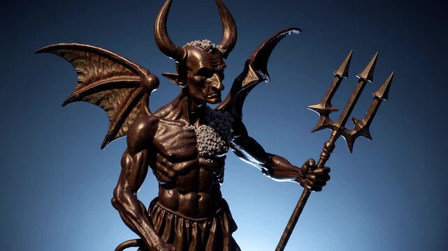 AI-generated fierce demonic figure with wings and trident, showcasing strength and fantasy design