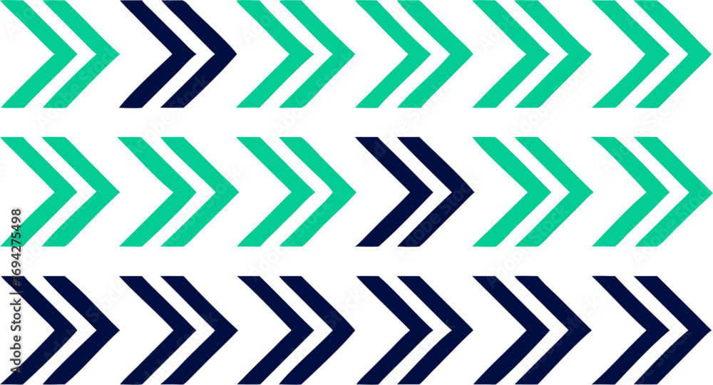 Poster repeating pattern of green and navy blue double chevron arrows on a white background design element