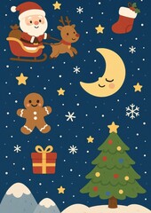 Fototapeta premium Festive Christmas cartoon wallpaper