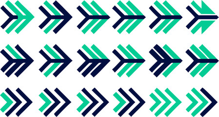 Pattern of alternating blue and green arrows pointing right in a repeating grid arrangement on white