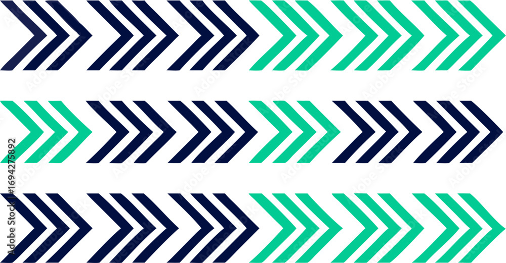 Aufkleber three rows of alternating blue and green chevrons pointing right in a repeating pattern on white