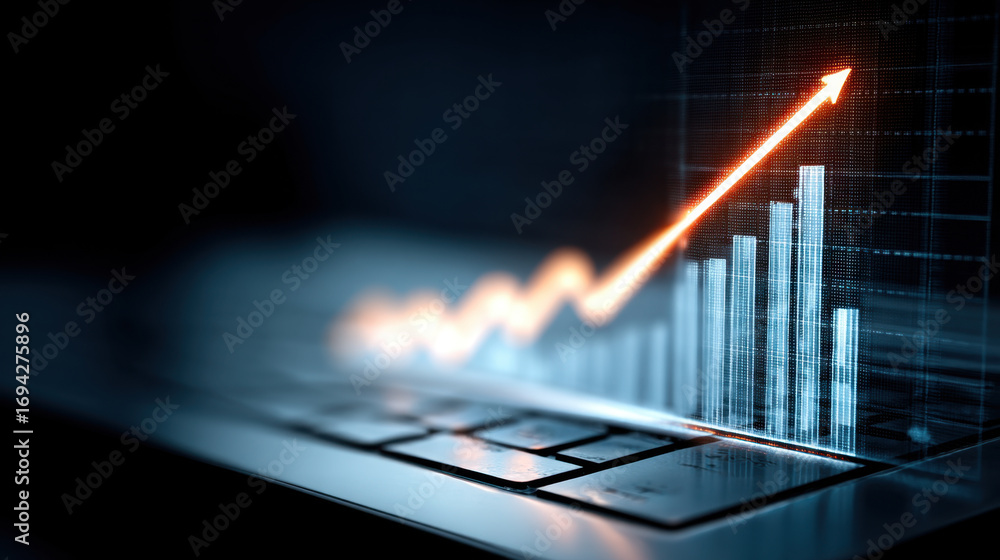 Poster graph growth technology finance data analysis upward trend keyboard digital business statistics inve
