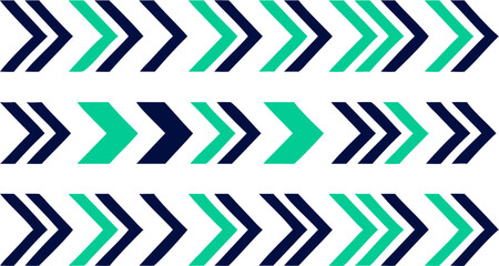 Repeating pattern of double chevron arrows alternating in dark blue and green on a white background