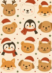 Cute festive animal faces