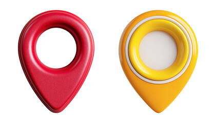 Vibrant red and yellow map pin icons symbolize location and navigation for modern digital applications isolated on png transparent background