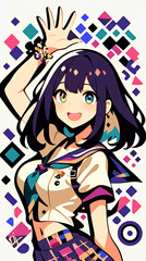 微笑む女性、イラスト、パッチワーク