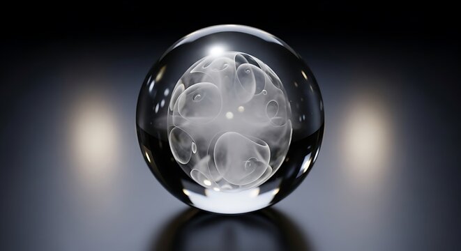 Elegant glass orb with internal fractal design and soft illumination creates a sophisticated visual experience