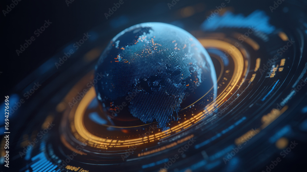 Aufkleber digital representation of earth with glowing data rings and futuristic design, showcasing blend of t