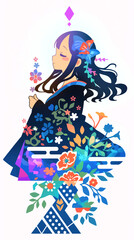 休息をとる女性、いらすと、パッチワーク