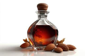 Elegant Glass Bottle with Almond Oil and Raw Almonds on Display
