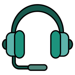 Outline Detailed Headset with Microphone Communication Equipment Icon