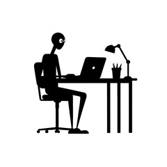 Focused individual diligently working on a laptop at a modern desk with a desk lamp illuminating the workspace for productivity and concentration