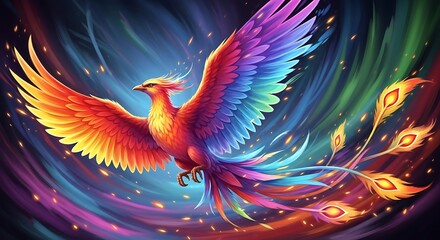 Obraz premium Rainbow Phoenix in Flight.