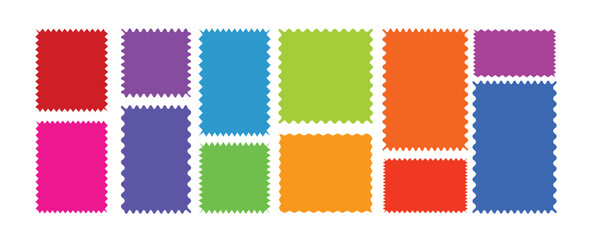 Postage stamp borders set vector.Color rectangle frames with wiggly borders.