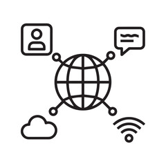 Global internet network icon representing online communication, cloud computing, and wireless technology.
