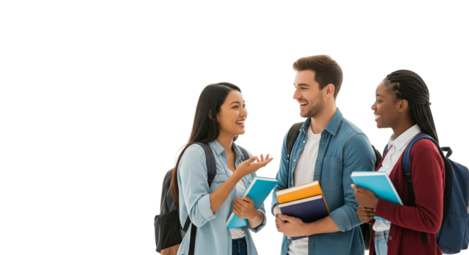 Group of Students Talking with Books and Backpacks 