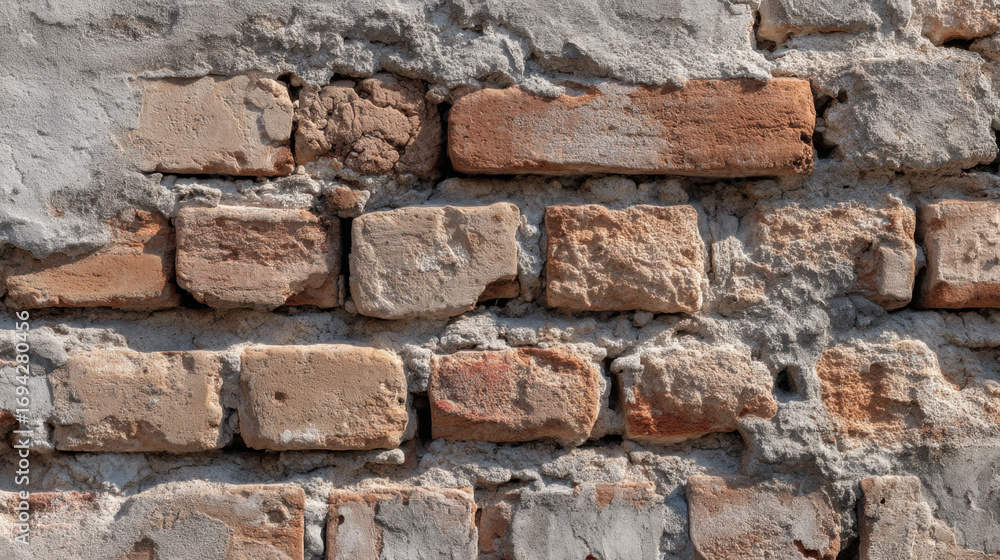 Poster old brick wall with mix of red and beige bricks, showcasing weathered textures and mortar. rustic ap