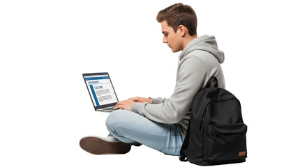 Student Sitting with Laptop and Backpack  