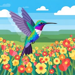 Obraz premium Hummingbird Flying over Flowers.