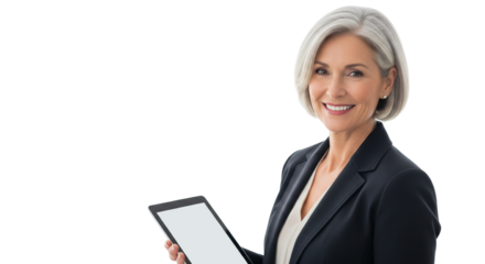 Confident Senior Professional with Tablet in Modern Workspace