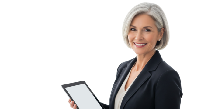 Confident Senior Professional with Tablet in Modern Workspace