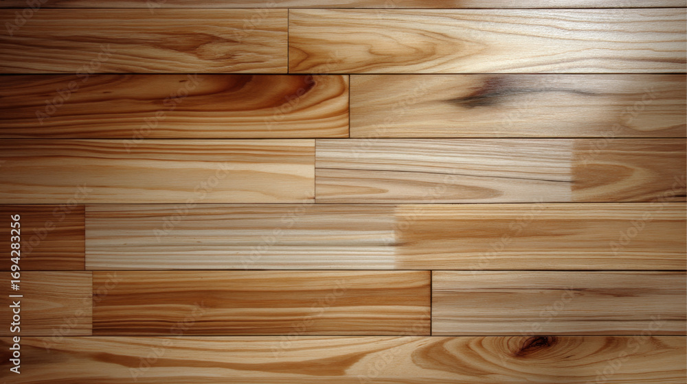 Poster natural wood flooring showcases beautiful array of light and dark grains, creating warm and inviting