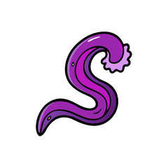 Purple cartoon tentacle with suckers isolated on white background