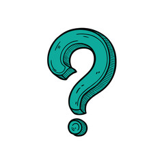 Turquoise hand drawn question mark isolated on white background