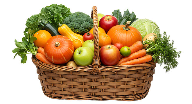 Abundant harvest basket overflowing with fresh colorful autumn vegetables and fruits against a black background