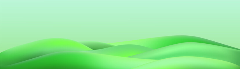 Fototapeta premium 3D landscape with green hills, mountains, and a textured grass field creates a playful eco friendly park scene.