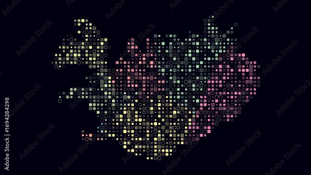 Fototapete iceland map animation. shape of the country with pulsating colored dots. small size rounded square b