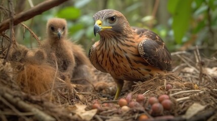 Fototapeta premium Raptor and chicks in a nest