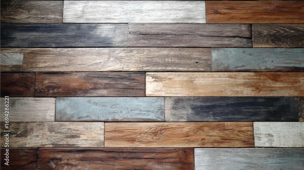 Poster textured wooden planks in various shades create rustic and warm atmosphere, perfect for interior des