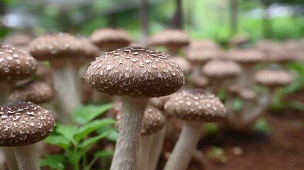 Mushrooms growing outdoors close up