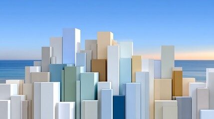 Abstract Minimalist Geometric Fantasy Landscape with Ocean and Skyline Elements