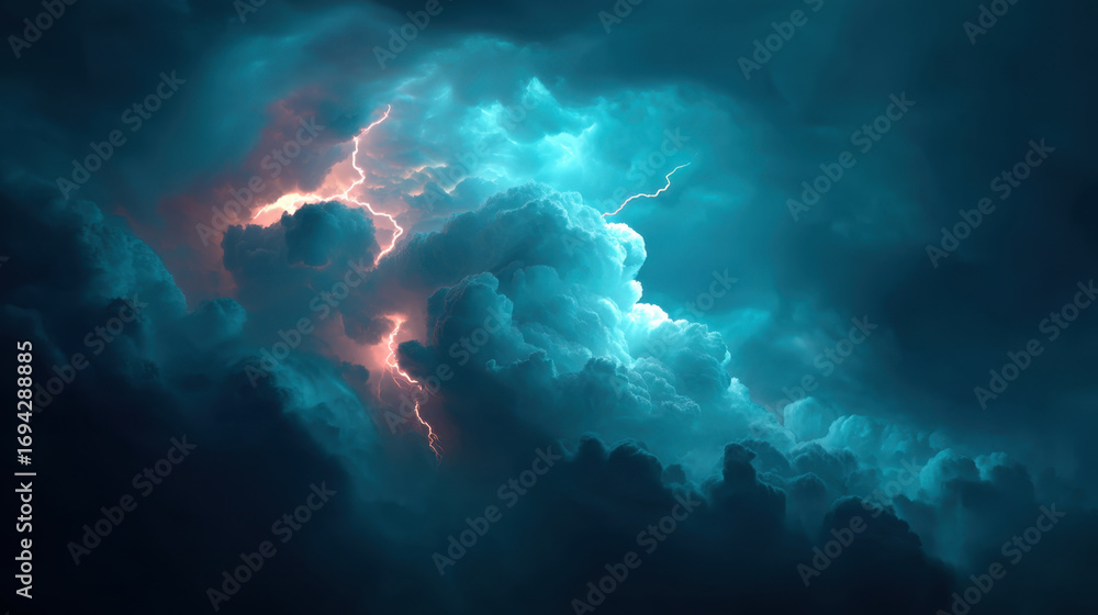 Aufkleber dramatic storm clouds illuminated by flashes of lightning create captivating and intense atmosphere.