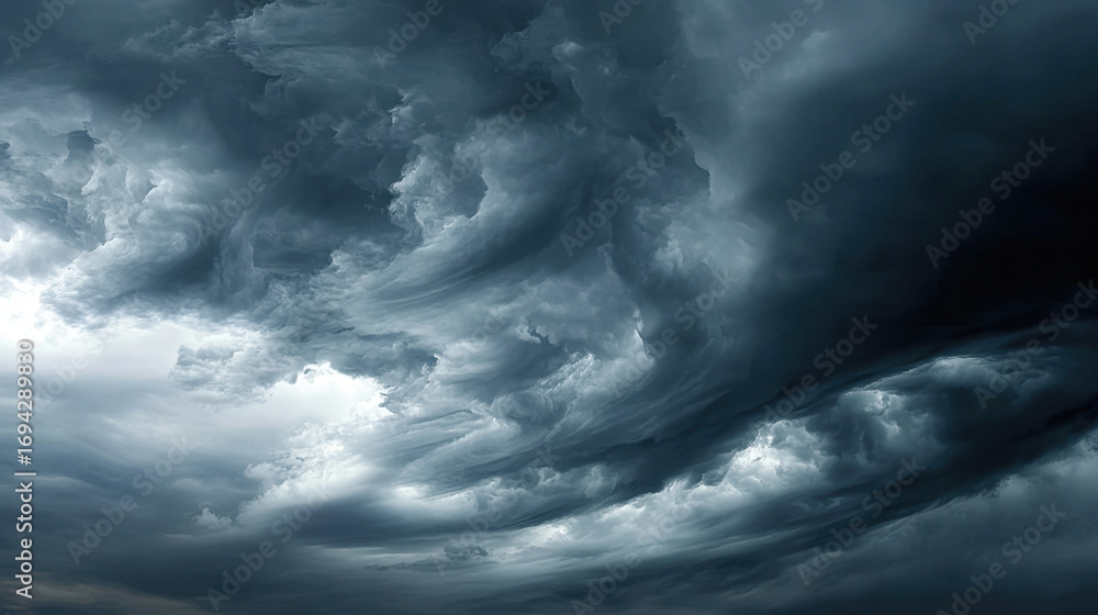 Poster dramatic storm clouds swirl in turbulent sky, creating captivating and moody atmosphere. interplay o