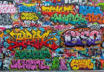 Obraz premium Colorful Graffiti Wall Texture, background, texture, graffiti, abstract, pattern, paint, urban, wall, design, street, art, colorful, grunge, creative, style, modern, spray, backdrop, culture, white, 