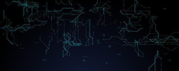 Futuristic Tech Circuit Background With Glowing Lines. Abstract electronic network design in blue tones, perfect for technology, data, and innovation themes. Clean modern concept. Vector illustration