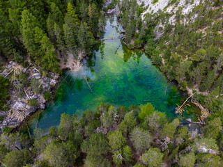 View of the magnificent green lake in a narrow valley (Névache - France)