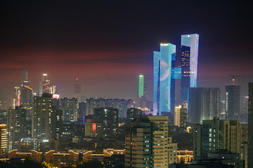 Fototapeta premium Aerial view of Nanjing city nightscape and skyscraper cluster, China